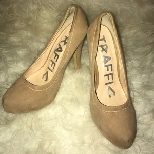 Traffic suede tan platform heels